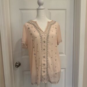 White House Black Market Blush Embroidered Tunic